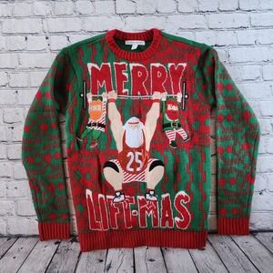 Celebrate Together Mens Merry Lift-mas Christmas Sweater Santa Weightlifting S